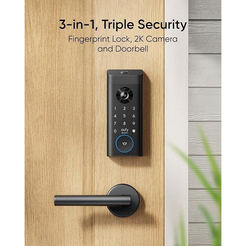 Refurbished eufy Security Video Smart Lock E330 with Chime, 3-in-1 Camera+Doorbell+Fingerprint Keyless Entry Door Lock, WiFi Door Lock,App Remote Control,2K HD,Doorbell Camera,No Monthly Fee