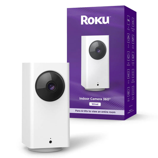 Roku Indoor Camera 360° for Home Security - Security Camera with 1080p HD Color Night Vision Compatible with Alexa & Google Motion Detection & Tracking - Pan & Tilt (Renewed)
