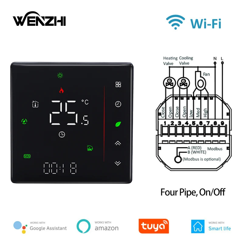 Zigbee/Wifi Air Conditioning Thermostat Fan Coil Unit Home Cooling/Heating Pipe Temperature Controller Tuya Smart Life Control