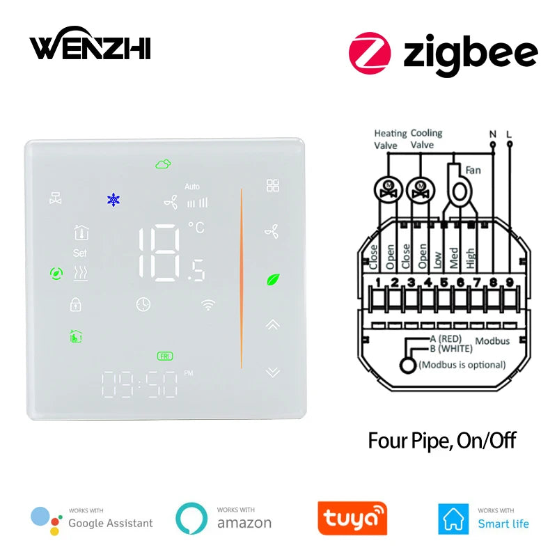 Zigbee/Wifi Air Conditioning Thermostat Fan Coil Unit Home Cooling/Heating Pipe Temperature Controller Tuya Smart Life Control