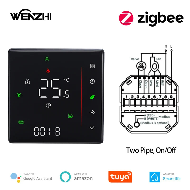 Zigbee/Wifi Air Conditioning Thermostat Fan Coil Unit Home Cooling/Heating Pipe Temperature Controller Tuya Smart Life Control