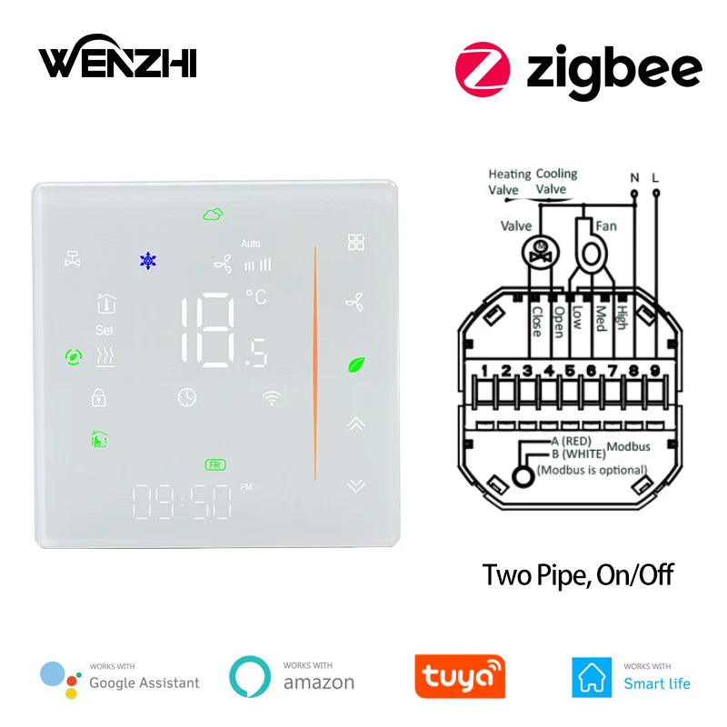 Zigbee/Wifi Air Conditioning Thermostat Fan Coil Unit Home Cooling/Heating Pipe Temperature Controller Tuya Smart Life Control